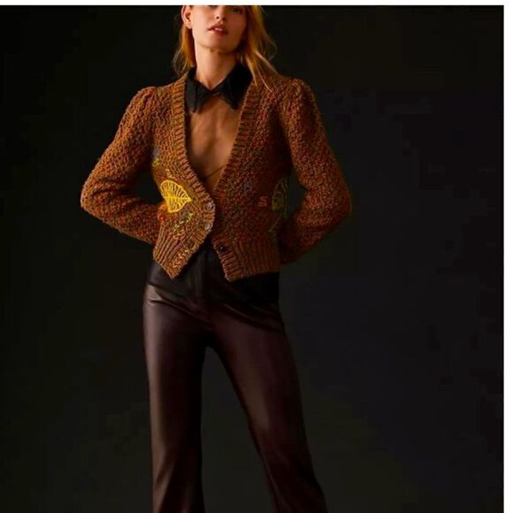 Anthropologie Sweaters - Wendy Wurtzburger Marcella Volini Monstera puff sleeve cardigan